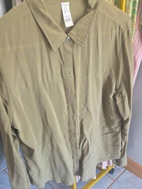 SPANX Woman’s Olive Button-Down Shirt